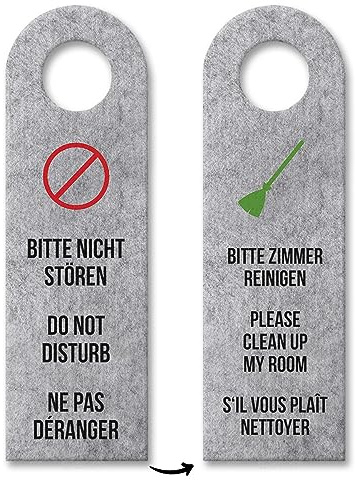 Bitte nicht stören oder Bitte Zimmer reinigen Sprachen-Türhänger in grau Hotel