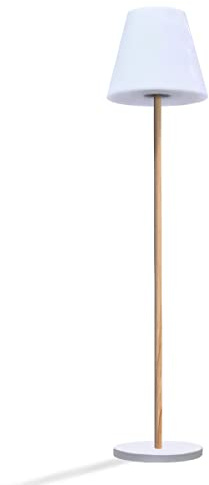 Lampadaire lumineux solaire et rechargeable pied métal couleur bois design scandinave LED blanc chaud/blanc dimmable STANDY WOOD SOLAR H150cm