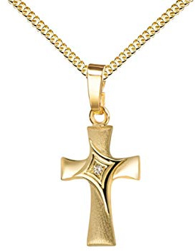 JEVELION Anhänger-Kreuz mit Zirkonia Goldkreuz für Damen, Herren und Kinder Kreuzanhänger Kettenanhänger + Schmuck-Etui mit Halskette
