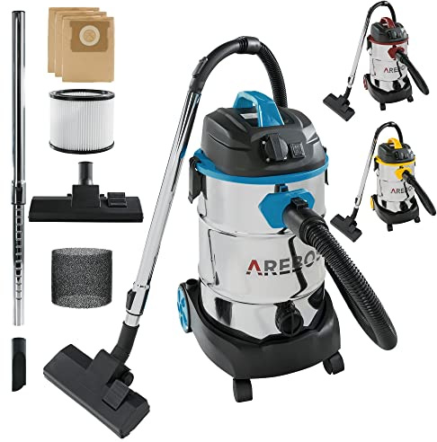 Arebos Industriestaubsauger 1600W | Nass- & Trockensauger | Aschesauger für Kamin & Grill | Mehrzwecksauger Wasser-Staubsauger | Werkstattsauger mit und ohne Beutel | 30 L Behälter | Blau
