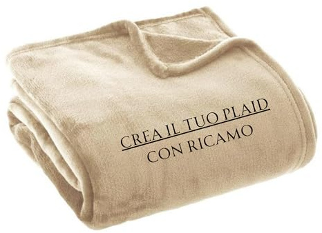 MAYRA Coperta Plaid Personalizzabile in Pile Coral | Singolo, 1 Piazza e Mezza, Matrimoniale | Idea Regalo, Hotel | Personalizzato con Iniziali, Nome, Scritta, Logo | Design Made in Italy (Beige, M)