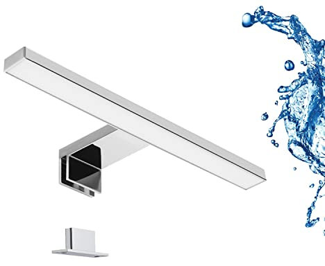 LIGHTWORLD24 Lampada da Specchio LED 30 cm – 5W, 550 Lumen, 4000K Bianco Neutro, IP44, 230V – Colore Argento Cromo – Luce da Bagno, Trucco, Armadio, Montaggio a Clip o Superficie