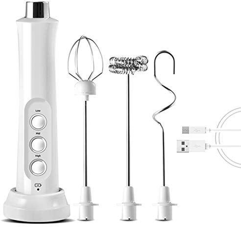 Clenp Mousseur à Lait, Mousseur à Lait Rechargeable par USB, Fabricant De Mousse électrique à 3 Vitesses avec Fouet en Acier Inoxydable pour Poudre De Protéine De Café Cappuccino Latte Matcha Blanc