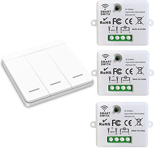 DieseRC Funk-Lichtschalter, Funk-Sender-Sicherheitsschalter und Empfänger-Controller 10A, einfache Installation für Lampen bis 1500W