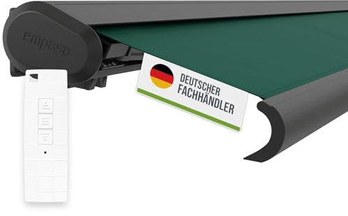 empasa elektrische Vollkassettenmarkise 'Profi' Kassettenmarkise Gelenkarmmarkise Markise Sonnenmarkise Sonnenschutz komplett vormontiert, Farbe:grün, Größe:6 x 3.5 m