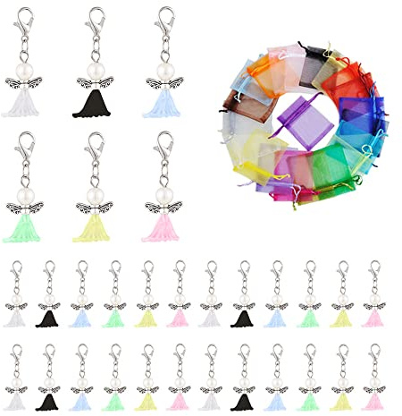 Dtoterul Perlenengel Bastelset 30 Stück Schutzengel Bastelset Engel Basteln Perlen Set Gastgeschenk Taufe Perlenengel Anhänger Schutzengel Anhänger mit 30 Stück Organzasäckchen