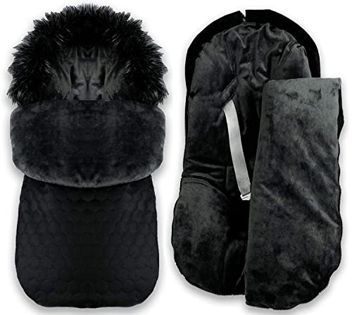 Winter Herbst Fußsack für Kinderwagen Babyschale Schlittensack Baby Fußsack Kuschelsack Winterfußsack 48 x 90 cm (Schwarz)