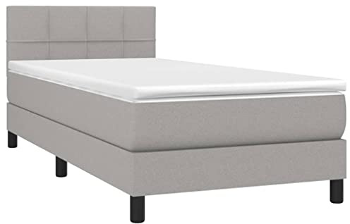 vidaXL Sänglåda vår madrass och LED-lampor sängram enkelsäng möbelstruktur sovrum rum inomhus tyg ljusgrå 100 x 200 cm