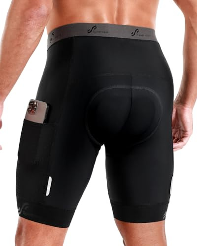 Sportneer Padded Cycling Shorts Mens - Mens Bicycle Cycling Padding Shorts with Pockets for Mountain Road Biking Black