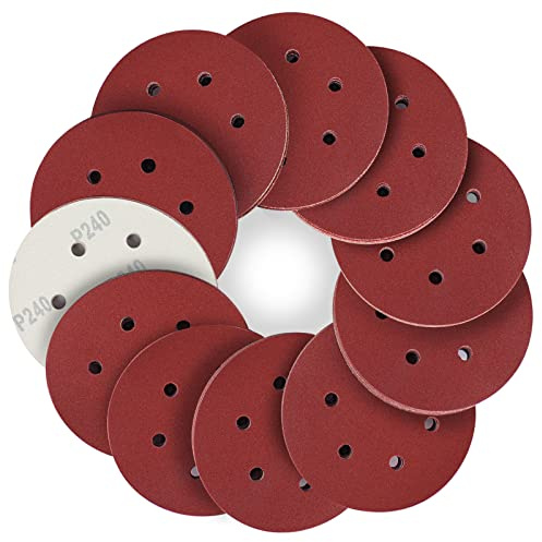 STEBRUAM Schleifpapier 150mm Klett 240 Körnung für Exzenterschleifer | 50 Stück Schleifscheiben Set für Rund Exzenter Schleifer,6 Loch，Meister Holz Holzwerkstoffe Spanplatte