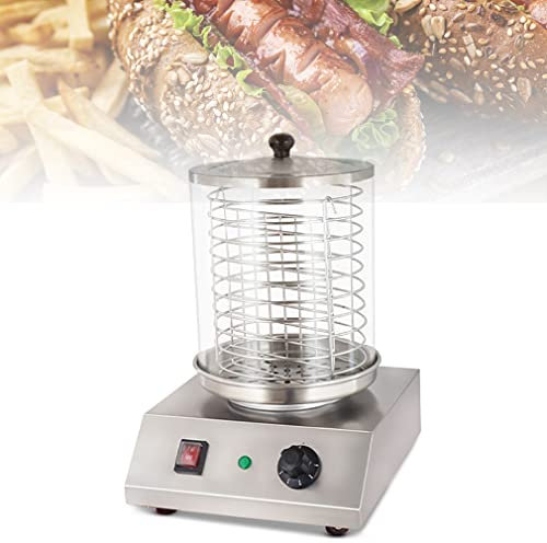 SONLED Máquina para Hacer Perritos Calientes, 450 W Vaporizador de Salchichas Calentador de Salchichas Cocedor de Perritos Calientes, 0-85 °C, Cilindro de Vidrio: Ø 20 cm, Jaula de Acero Inoxidable