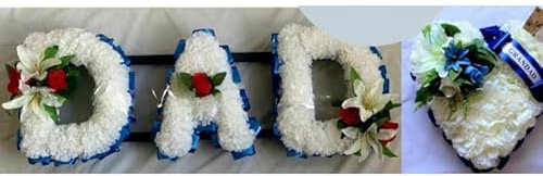 Silky Bouquets Dad Artificial Silk Funeral Flower Package Tribute Heart Letter Name Memorial
