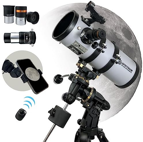 SpectrumOI Teleskop für Erwachsene, Teleskop für Erwachsene Astronomie Geschenke, Teleskop für Erwachsene High Powered - Premium EQ Reflektor Teleskop 114mm 4,5 Zoll Blende mit asphärischem Okular