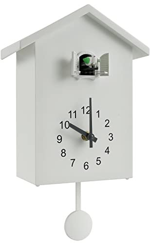 Chimer - Reloj de cuco minimalista con péndulo, funciona con pilas, decoración para el hogar, sala de estar, cocina, oficina (blanco)