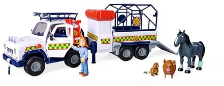 Simba 109252624 Sam Le Pompier Sauvetage des Animaux, remorque Rabattable pour Station, véhicule avec lumière, Figurine, Animaux, Accessoires, L : 34 cm, à partir de 3 Ans, Noir