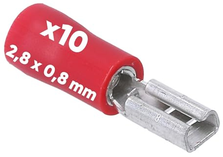 Kalitec 10x FHR288 Flachsteckhülsen Rot 2,8x0,8 mm Kabelverbinder | Teilisolierte Steckverbinder aus Messing mit PVC Kragen, AWG 20-16, für Kfz, Schaltschrankbau und Industrieanwendungen