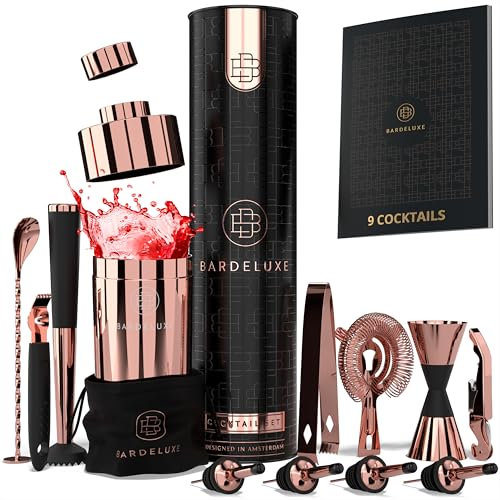 BarDeluxe® Kit Barman da 12 Pezzi, Kit Barman Completo | Shaker Cocktail da 750 ml | Set Cocktail Professionale, Kit Cocktail, Set Barman | Cocktail Set, Include Elegante Confezione Regalo (Oro Rosa)