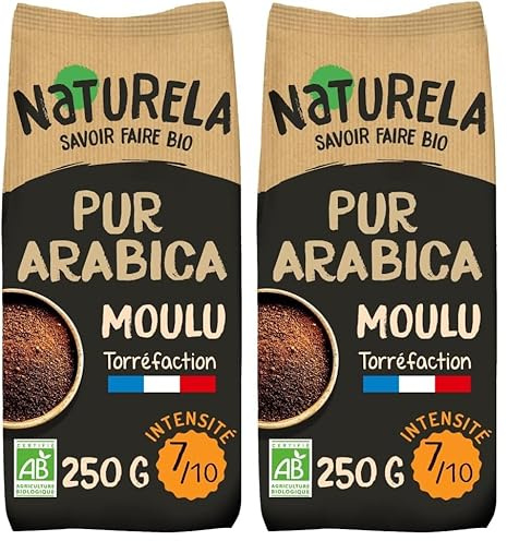 NATURELA - Café Bio Moulu - Café Arabica Bio - Torréfaction Lente - Fabriqué en France - 250 g