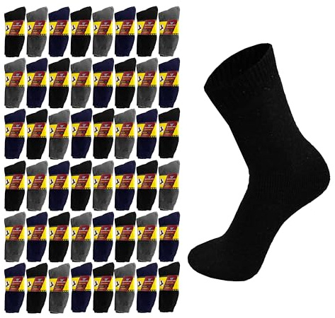 Winterlace 48 Pairs Mens Crew Work Boot Socks, Outdoors Moisture Wicking Cushion Thermal Bulk Pack (US, Alpha, One Size, Regular, Regular, Black/Navy Blue/Gray)