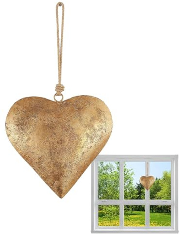 Decorazione Da Parete a Forma Di Cuore in Metallo - Ornamento in Ferro Con Finitura Dorata Antica e Campana - Arte Vintage Con Corda per Appendere per Casa