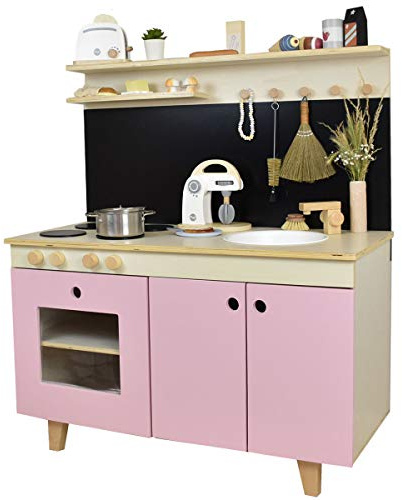 Meppi Spielküche Kinderküche Malmö aus Holz, Natur-rosa Holzküche für Kinder
