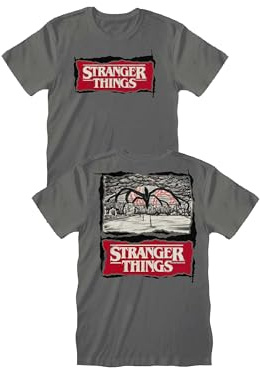 Officiell Stranger Things T-shirt. Unisex Grå T-shirt. Vuxen Pojke Dubbeltryck T-shirt., Grå, XS