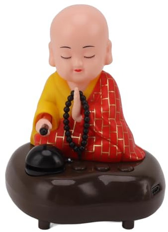 Kleine Mönchsfigur, 9 X 8 cm Große Mini-Buddha-Statue aus Kunststoff, USB-Lade-LED-Wackelkopf-Buddha-Mönchsstatue, Heim-Feng-Shui-Dekoration für die Dekoration des Armaturenbretts