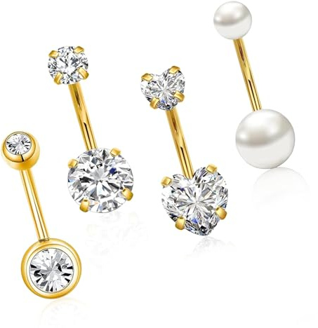 PENCHUAN 4 Stück Bauchnabelpiercing Gold, 10mm Bauchnabelpiercing Titan Chirurgenstahl, Piercing Schmuck für Damen Herren