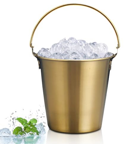 Mini Secchiello, secchiello per bottiglia con manico, Secchiello per Il Ghiaccio per Vino Champagne, Contenitore del Cubetto di Ghiaccio in Acciaio Inox Per Champagne, Birra, Vino(D'oro)