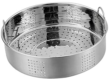 Cesta Vaporera de Acero Inoxidable 27cm para Panecillos Gruesos Asas | Alimentos y Bollos al Vapor, Perforaciones Múltiples, Uso en Cocina Casa, Color Plata