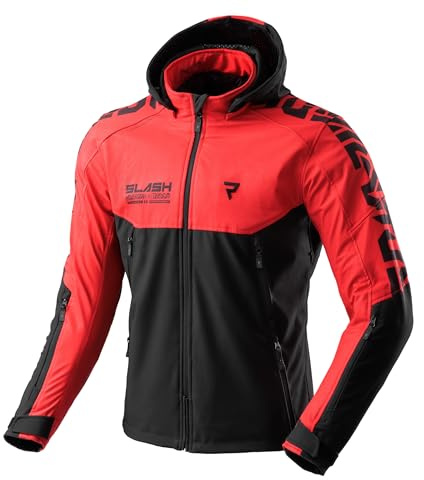 REBELHORN Slash Motorcykeljacka för män | Textil | Avtagbar huva Softshell | Armbågar och axelskydd Nivå 2 | 6 ventilationskanaler | Storlekar upp till 10XL, Svart/röd, 4XL