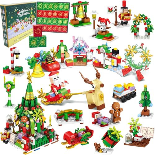 YeahBoom Adventskalender 2025,Adventskalender Bauklötze Set,24 Day Geheimnisvolle Box Countdown Gift,Weihnachtsmann Rentier Bauklotz Set,Advents Geschenke für Kinder (Weihnachtsstraße)
