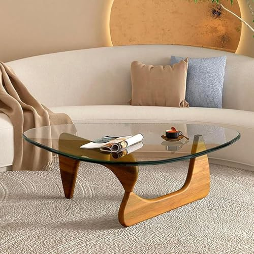Table Basse Triangulaire ZhiLWS en Verre et Bois pour Salon, 32,3 x 22,4 x 15,7 cm, Noir, Bûche, Noyer