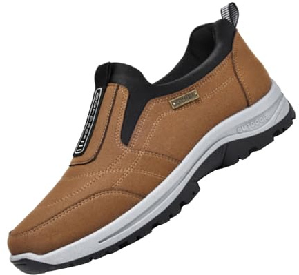 CreoQIJI Zapatillas de senderismo para hombre, impermeables, de piel, ligeras, anchas, impermeables, para correr, zapatillas de deporte, zapatillas de tenis para correr, zapatos extra anchos, marrón,