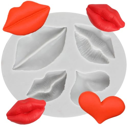 MINFEIDMS Lips Fondant Moulds Lips Kiss Collection Silicone Mould Valentine's Day Fondant Moulds for Cake Decorating Cupcake Topper Chocolate Gum Paste Candy Polymer Clay