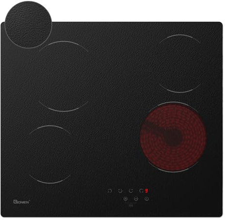 GIONIEN Ceramic Hob 60cm,Built in Electric Cooktop 4 Burners, Black Frosted Ceramic Glass,Auto Shut-off,Safe Lock,Touch Controls