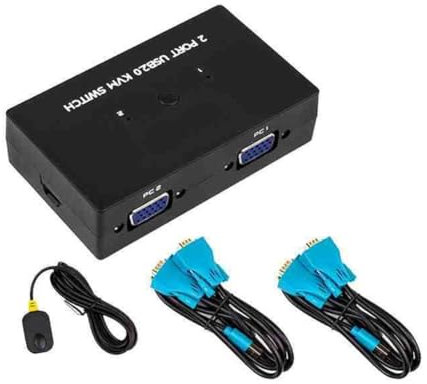 Stthherk 2-Port VGA KVM Switch Two-In-One-Out with Desktop Controller Shared Set of Keyboard, Mouse and Monitor