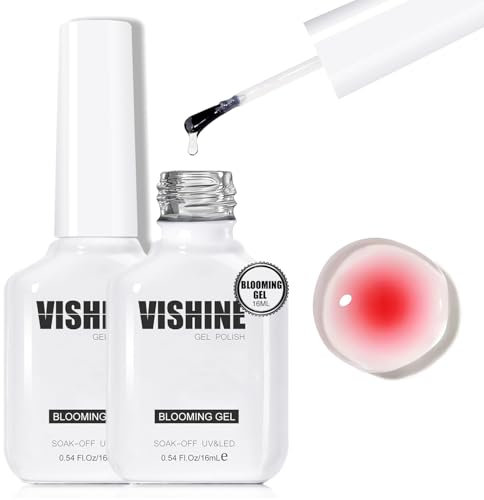 Vishine 2 * 16ml Clear Blooming Gel Vernis UV LED Soak Off pour l'effet d'étalement, Vernis à Ongles en Marbre Dessins d'ongles pour Kit de Manucure Magique Aquarelle Animal Fleur Bricolage