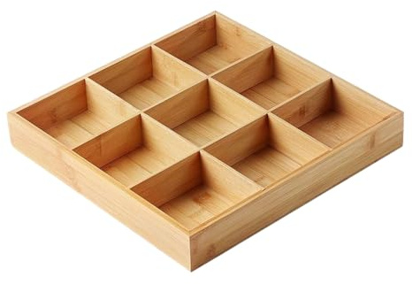 Bafnsiji Bandeja de Compartimiento de Madera, Bandeja de Madera Dividida, Bandejas de Madera cuadradas, 9 Compartimentos Que sirven Plato, Bandeja de división de Madera para restaurantes