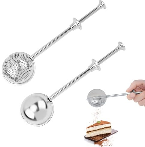 2 Piezas de Tamiz de Harina, Agitador de Azúcar Glas,Espolvoreador Para Hornear,Tamizador de Azúcar,Harina,Especias y Bolitas de Té Para Té Suelto(Tamiz Entero Y Medio)