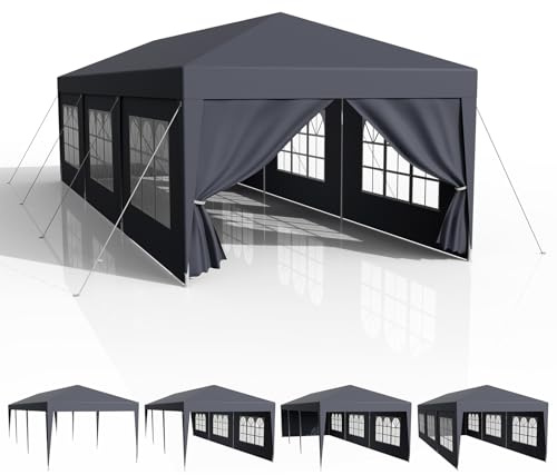 Pavillon 3x9m Wasserdicht, Garten Pavillon Stabil Stecksystem-Metallgestänge, Festzelt für Party-Camping-Markt, Party Zelt PE-Plane, Faltpavillon mit Seitenwänden, Erdhaken, UV-Schutz, Anthrazit