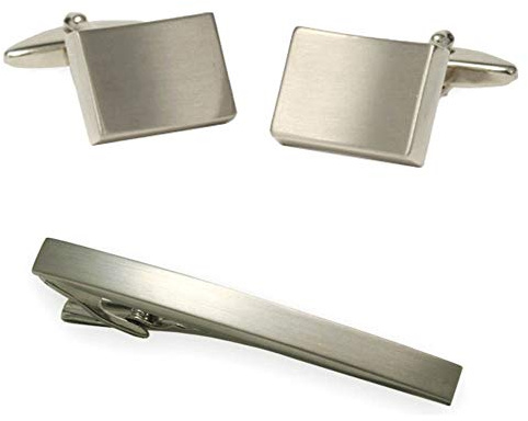 magdalena r. Manschettenknöpfe + Krawattennadel Set silber matt gebürstet inkl. Geschenkboxen