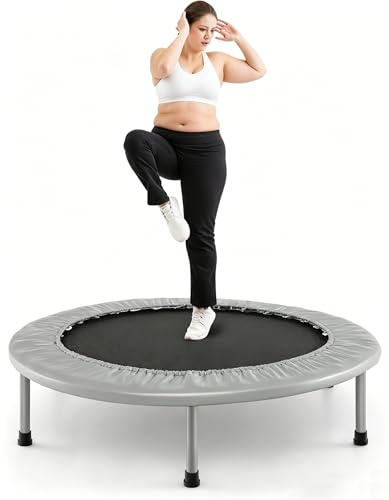 COSTWAY Rebounder Trampoline for Adults, 38 Foldable Mini Trampoline with 32 Heavy Duty Springs, 150kg Capacity Quiet Indoor Exercise Bouncer for Home Workout Fitness (Silvery Grey)