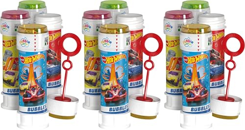 Anila's Hot Wheels Bubble Tubs with Wands, 60ml Solution & Maze Lid, Set of 12, Party Bag Fillers & Favours, Ages 3+