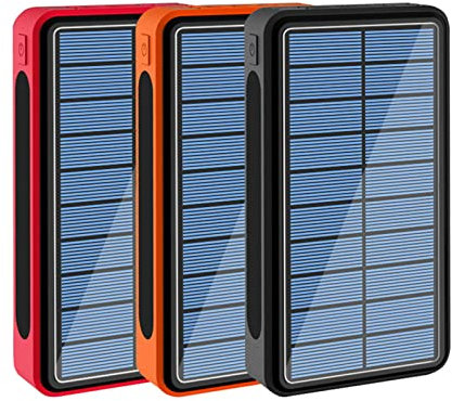 Batterie Externe Solaire 100 000 mAh, Chargeur Portable sans Fil Qi avec Lampes de Poche LED, 5 Sorties et 4 entrées, Grande capacité pour téléphones Portables, MP3, MP4, Camping, etc., 3 pi