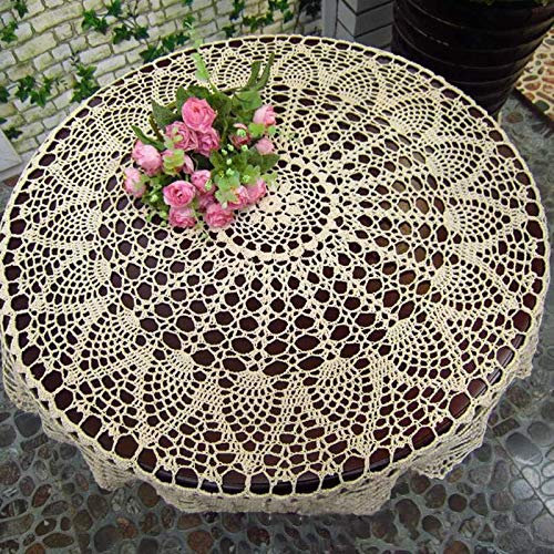 Tovaglia vintage fatta a mano all'uncinetto, 110 cm, rotonda, in pizzo, per sala da pranzo, caffè e tè, runner da tavola in cotone shabby chic, perfetto per la decorazione della casa