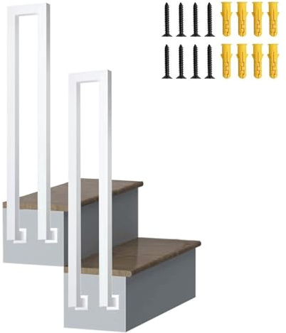 Renmlion Ringhiera per Scale Esterne per gradini e pareti Laterali, corrimano in Ferro battuto Bianco/Nero/Oro balaustra di Sicurezza per gradini in Cemento(Bianco,90cm(2.9ft))
