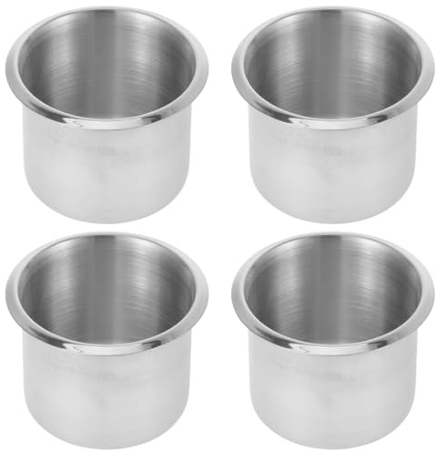 Becherhalter Silber Edelstahl Einsätze 4 Stück für Auto und Tisch | Eingelassenes Design, Hohe Härte und Korrosionsbeständigkeit, Glatt, für Nutzfahrzeug und Tisch