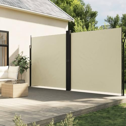IKAYAA Toldo Lateral Retráctil, Pantalla Enrollable Mampara de Privacidad, Protector Solar a Prueba de Viento, para Balcón, Jardin, Terraza, 220 x 600 cm Crema