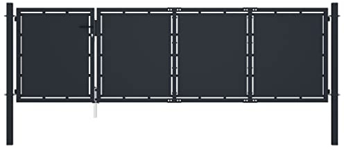 Emmtore Gartentor Gartentür Hoftor Hoftür Gartenpforte Zauntor Zauntür Doppeltor Tor Garten Zaun Pforte Doppelflügeltor Stahl Anthrazit,350 x 100 cm